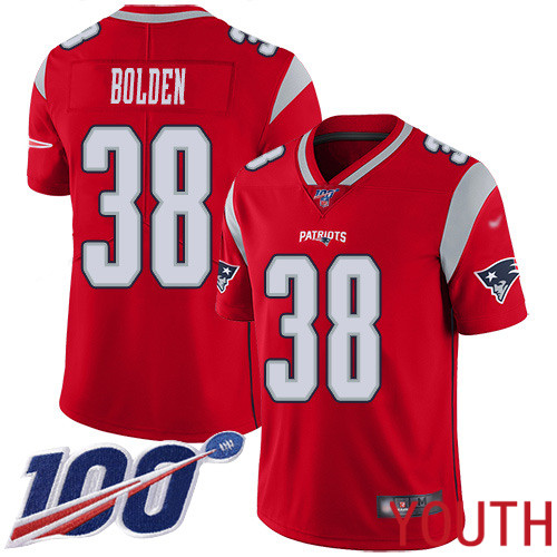 New England Patriots Football #38 100th Season Inverted Limited Red Youth Brandon Bolden NFL Jersey